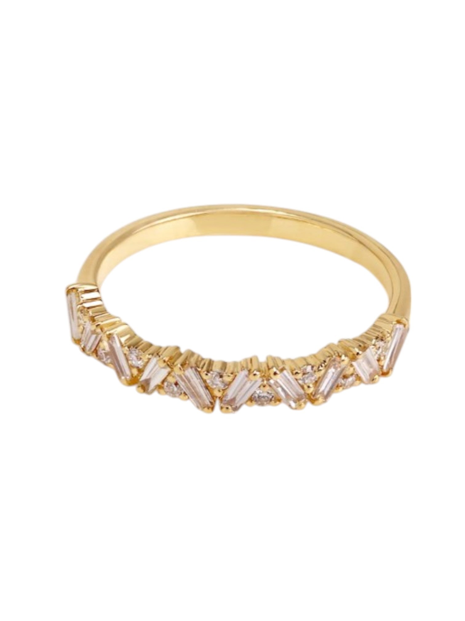 Radiant Angled Statement 925 Silver Gold Plated CZ Stone Light Weight Ring For Women By Kesardeep